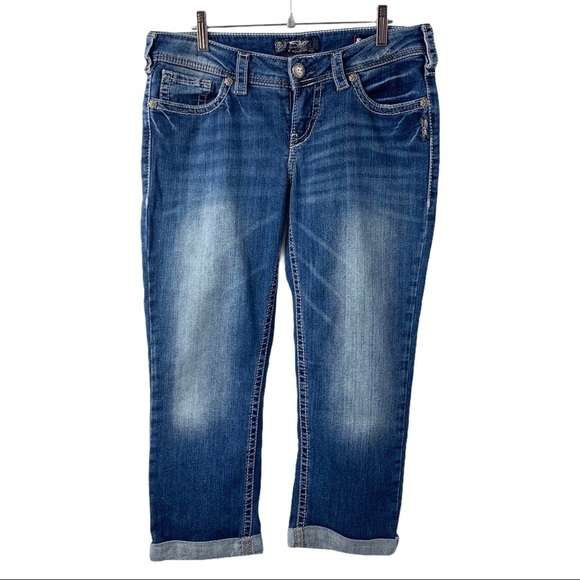 Silver Jeans Aiko Mid Capri Cuffed Denim Jeans - Picture 9 of 14